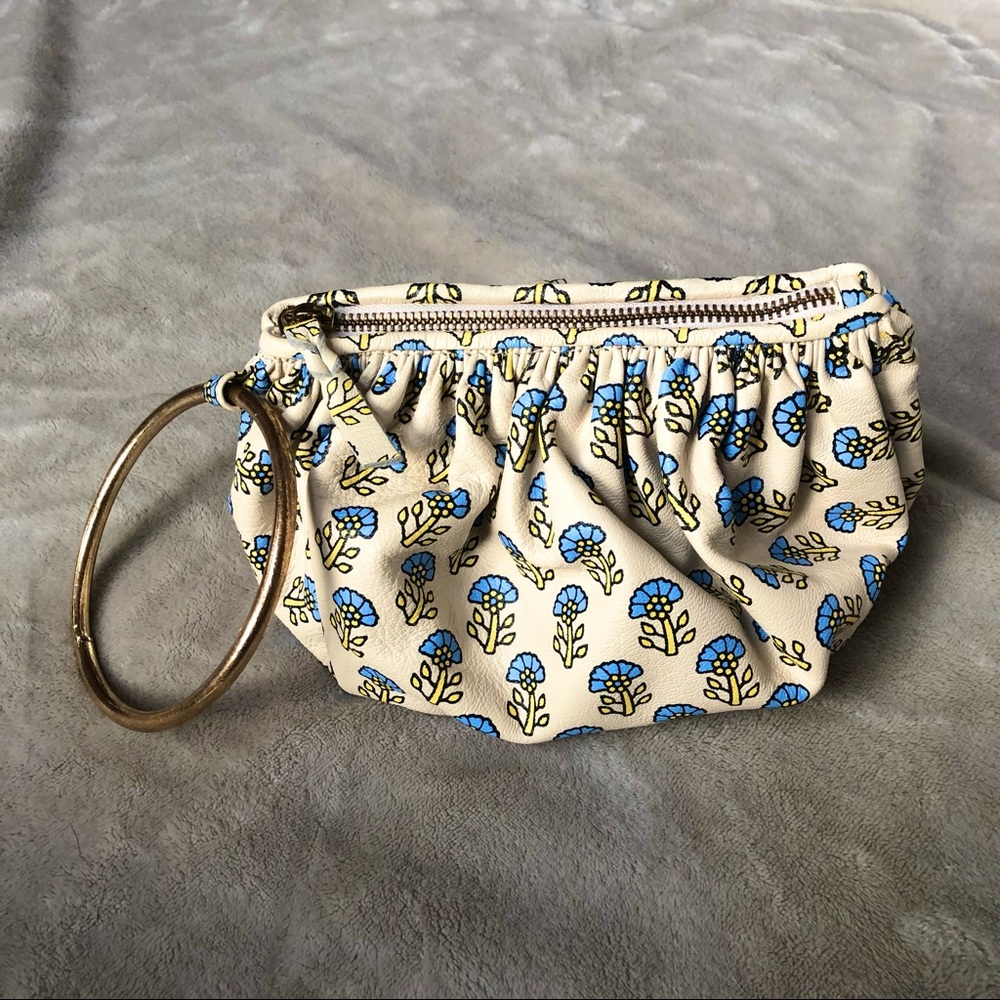 Anthropologie LLANI Kavi Leather Ring Wristlet in Creme Blockprint